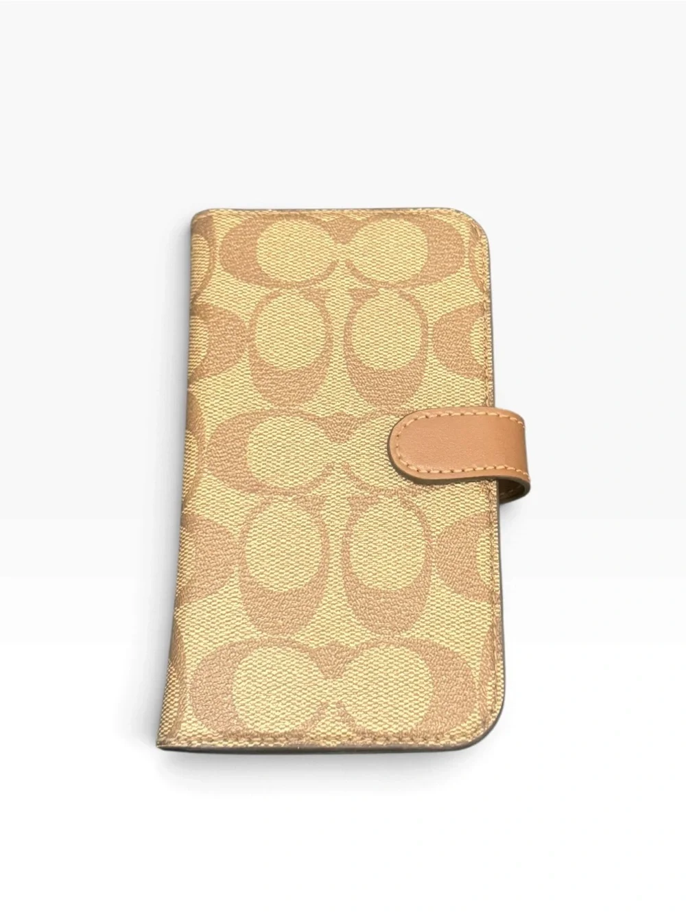 Coach iPhone 15 Pro Signature C Pattern Gold Phone Wallet Case